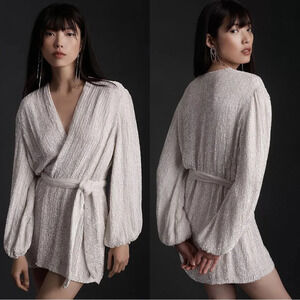 NWT | Retrofete Gabrielle Robe White Sequin Mini Dress Medium Bridal